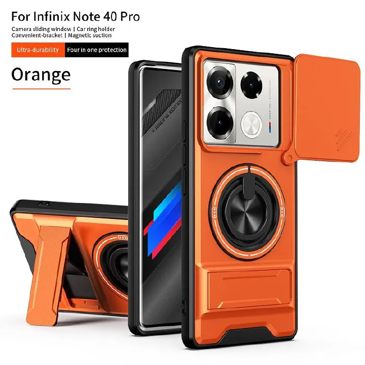 Luxury Slide Camera Lens Case Protective Cover for Infinix Note 40 Pro 4G/5G (6.78" inch) Magnetic Kickstand Phone Case