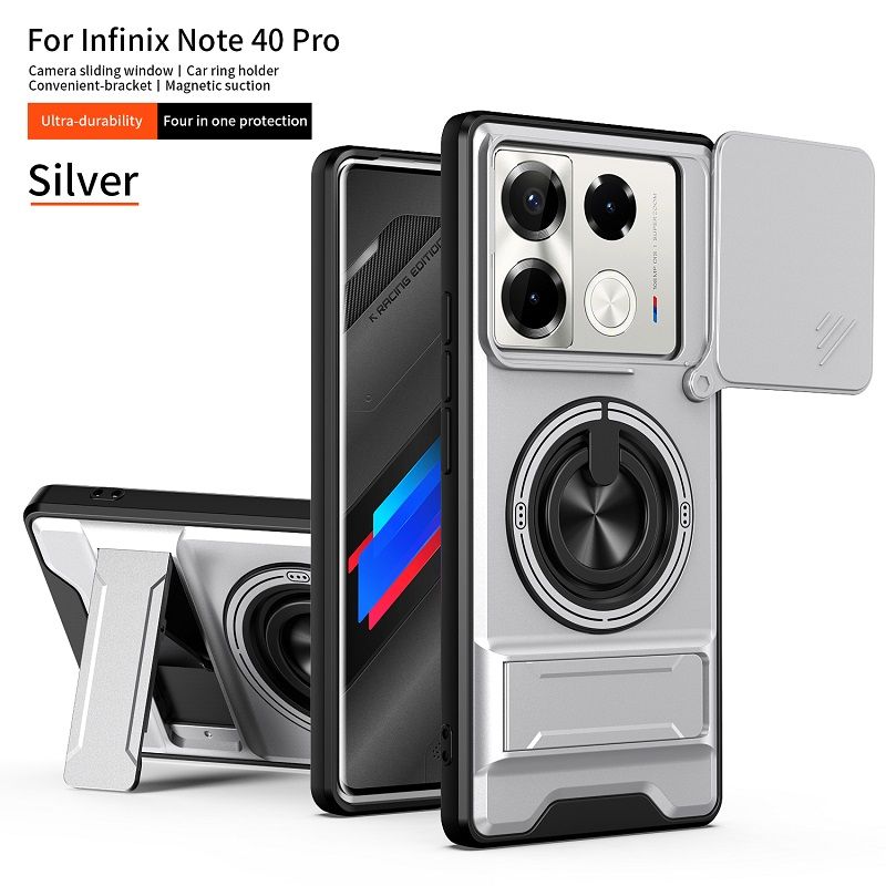Luxury Slide Camera Lens Case Protective Cover for Infinix Note 40 Pro 4G/5G (6.78" inch) Magnetic Kickstand Phone Case