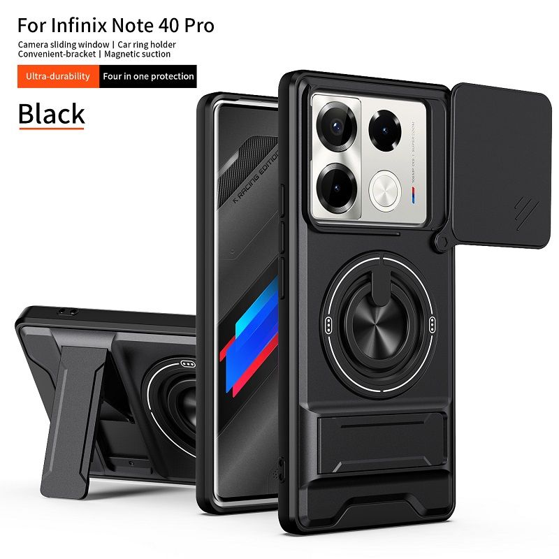 Luxury Slide Camera Lens Case Protective Cover for Infinix Note 40 Pro 4G/5G (6.78" inch) Magnetic Kickstand Phone Case