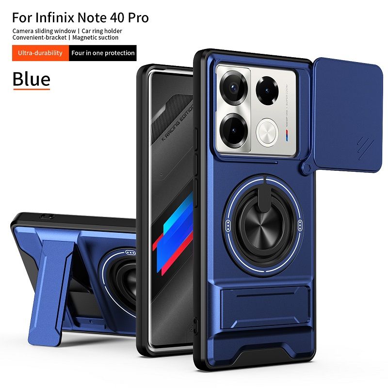 Luxury Slide Camera Lens Case Protective Cover for Infinix Note 40 Pro 4G/5G (6.78" inch) Magnetic Kickstand Phone Case