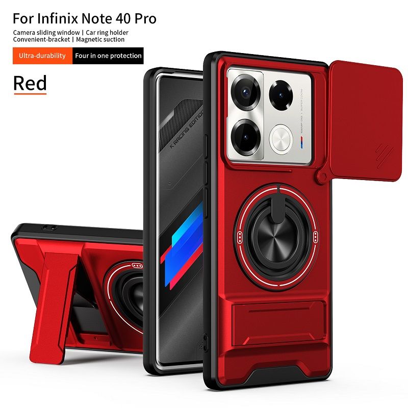Luxury Slide Camera Lens Case Protective Cover for Infinix Note 40 Pro 4G/5G (6.78" inch) Magnetic Kickstand Phone Case