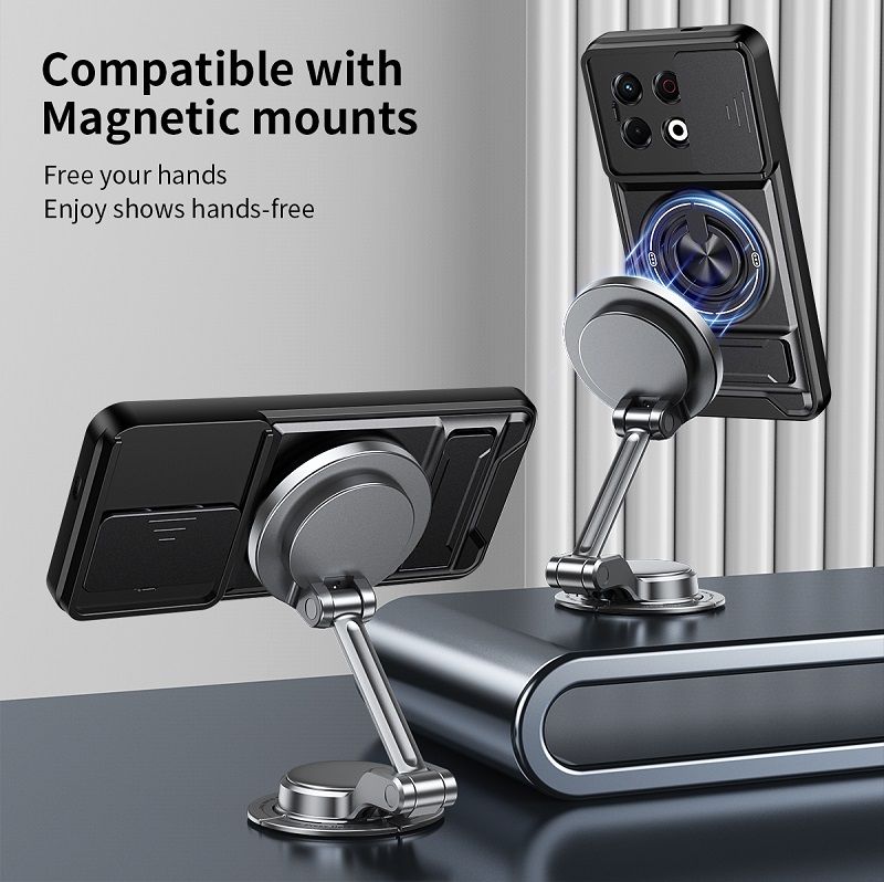 Luxury Slide Camera Lens Case Protective Cover for Tecno Spark 30 Pro 4G (6.78" inch) Magnetic Kickstand Phone Case