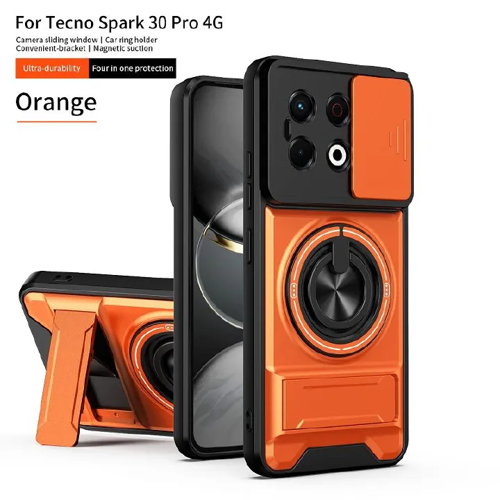 Luxury Slide Camera Lens Case Protective Cover for Tecno Spark 30 Pro 4G (6.78" inch) Magnetic Kickstand Phone Case