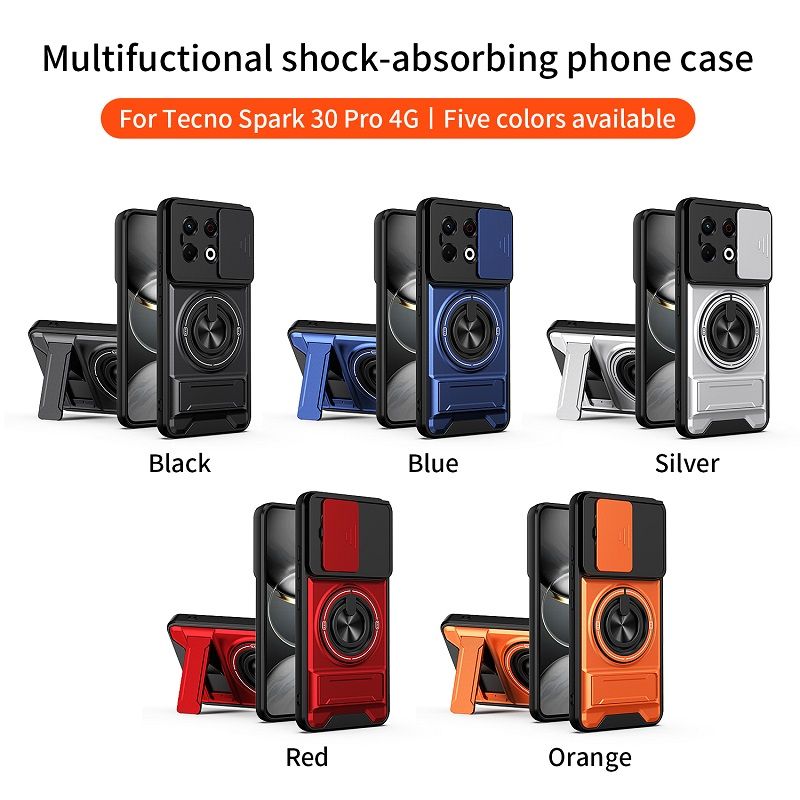 Luxury Slide Camera Lens Case Protective Cover for Tecno Spark 30 Pro 4G (6.78" inch) Magnetic Kickstand Phone Case