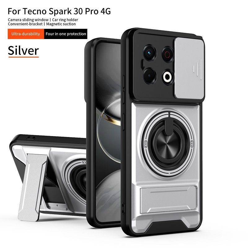 Luxury Slide Camera Lens Case Protective Cover for Tecno Spark 30 Pro 4G (6.78" inch) Magnetic Kickstand Phone Case