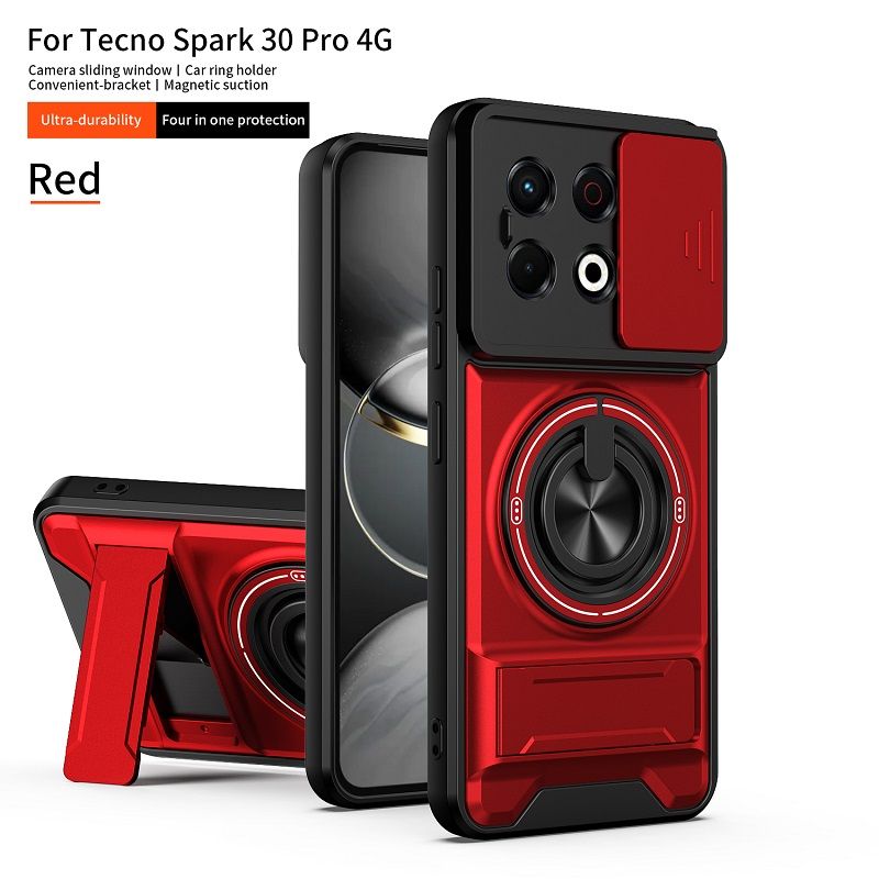 Luxury Slide Camera Lens Case Protective Cover for Tecno Spark 30 Pro 4G (6.78" inch) Magnetic Kickstand Phone Case