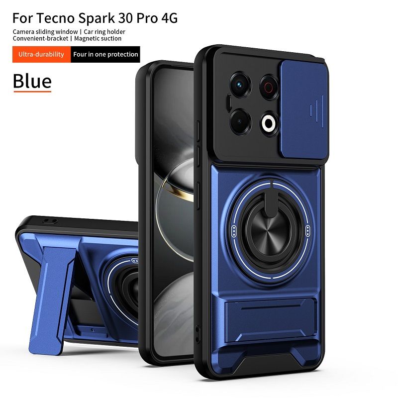 Luxury Slide Camera Lens Case Protective Cover for Tecno Spark 30 Pro 4G (6.78" inch) Magnetic Kickstand Phone Case