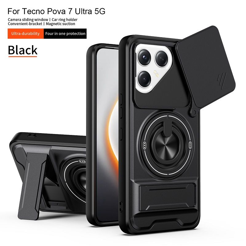 Luxury Slide Camera Lens Case Protective Cover for Tecno Pova 7 Ultra 5G (6.67" inch) Magnetic Kickstand Phone Case
