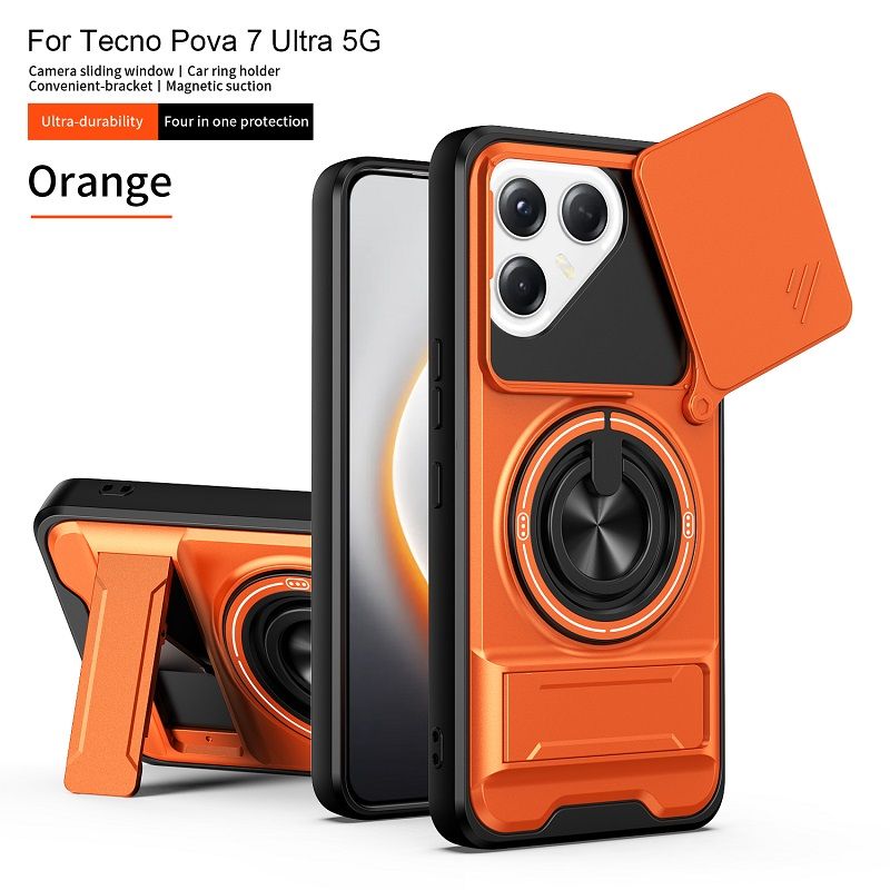 Luxury Slide Camera Lens Case Protective Cover for Tecno Pova 7 Ultra 5G (6.67" inch) Magnetic Kickstand Phone Case
