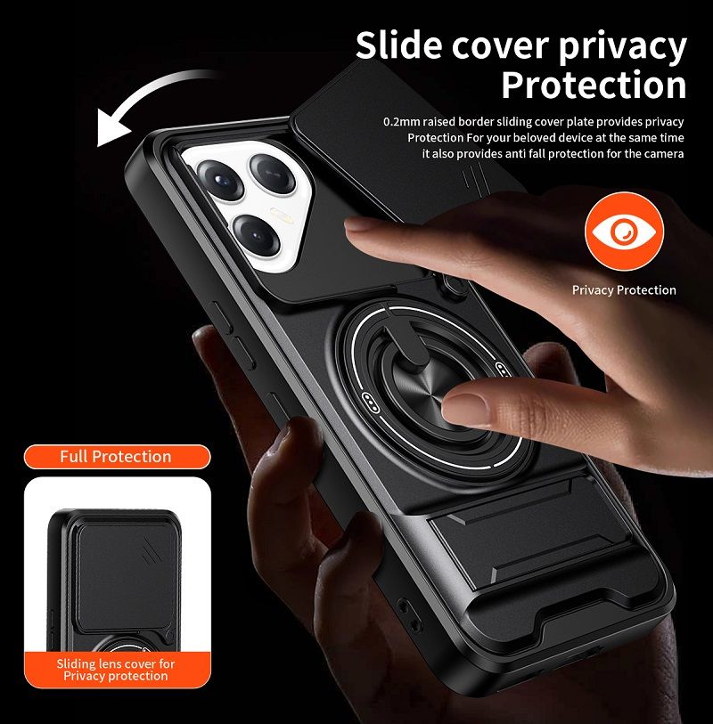 Luxury Slide Camera Lens Case Protective Cover for Tecno Pova 7 Ultra 5G (6.67" inch) Magnetic Kickstand Phone Case