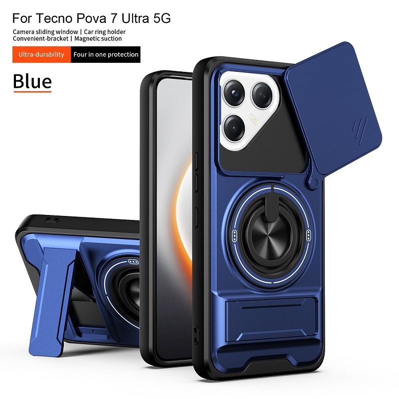 Luxury Slide Camera Lens Case Protective Cover for Tecno Pova 7 Ultra 5G (6.67" inch) Magnetic Kickstand Phone Case