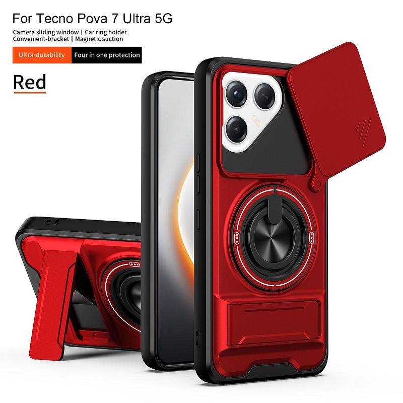 Luxury Slide Camera Lens Case Protective Cover for Tecno Pova 7 Ultra 5G (6.67" inch) Magnetic Kickstand Phone Case