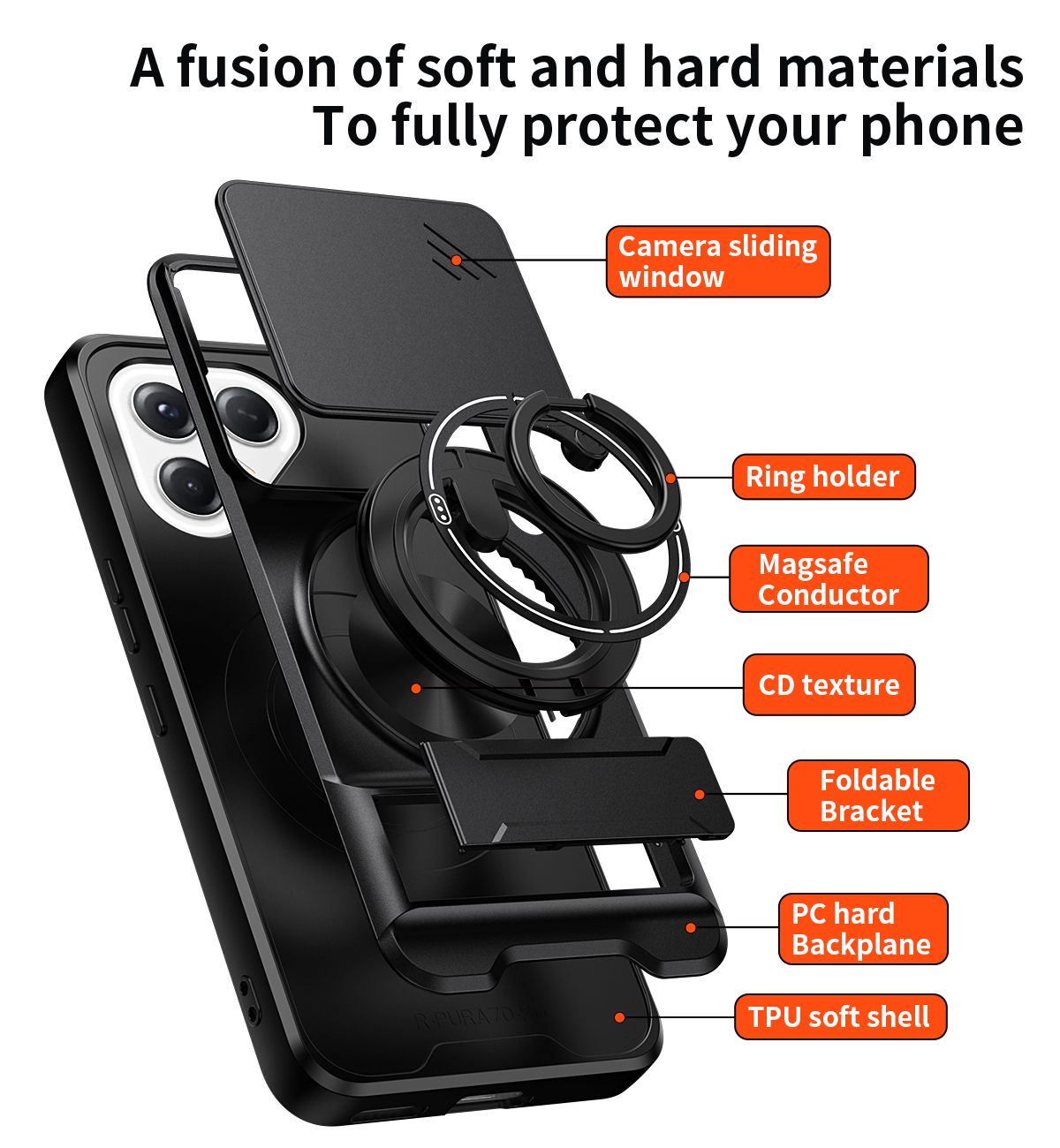 Luxury Slide Camera Lens Case Protective Cover for Tecno Pova 7 Ultra 5G (6.67" inch) Magnetic Kickstand Phone Case