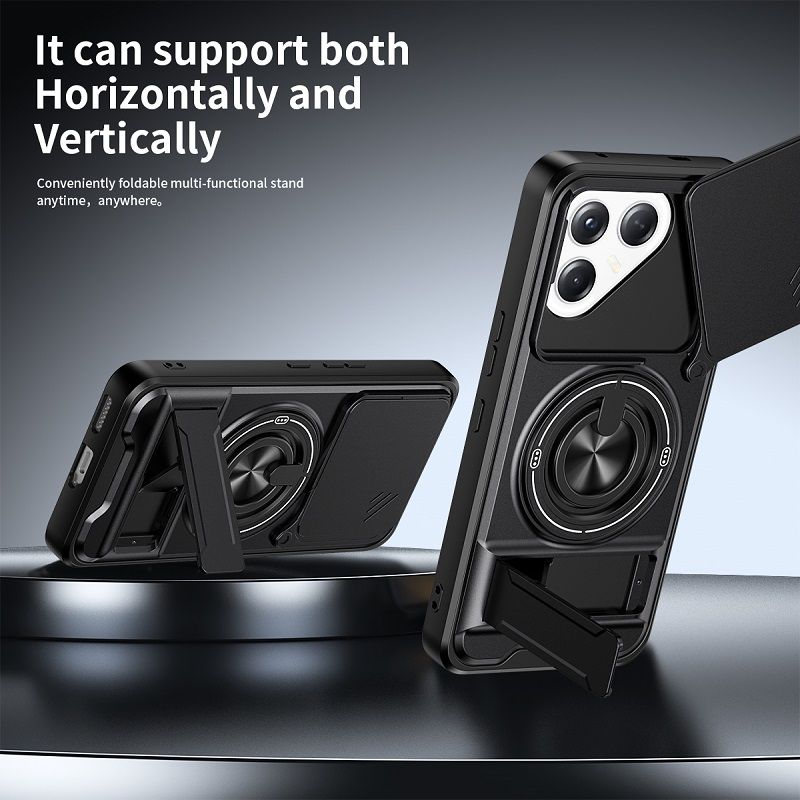 Luxury Slide Camera Lens Case Protective Cover for Tecno Pova 7 Ultra 5G (6.67" inch) Magnetic Kickstand Phone Case