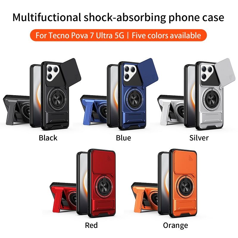 Luxury Slide Camera Lens Case Protective Cover for Tecno Pova 7 Ultra 5G (6.67" inch) Magnetic Kickstand Phone Case
