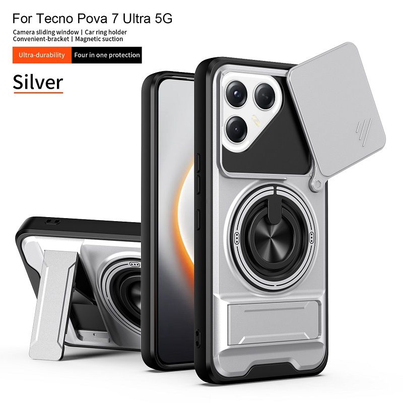 Luxury Slide Camera Lens Case Protective Cover for Tecno Pova 7 Ultra 5G (6.67" inch) Magnetic Kickstand Phone Case