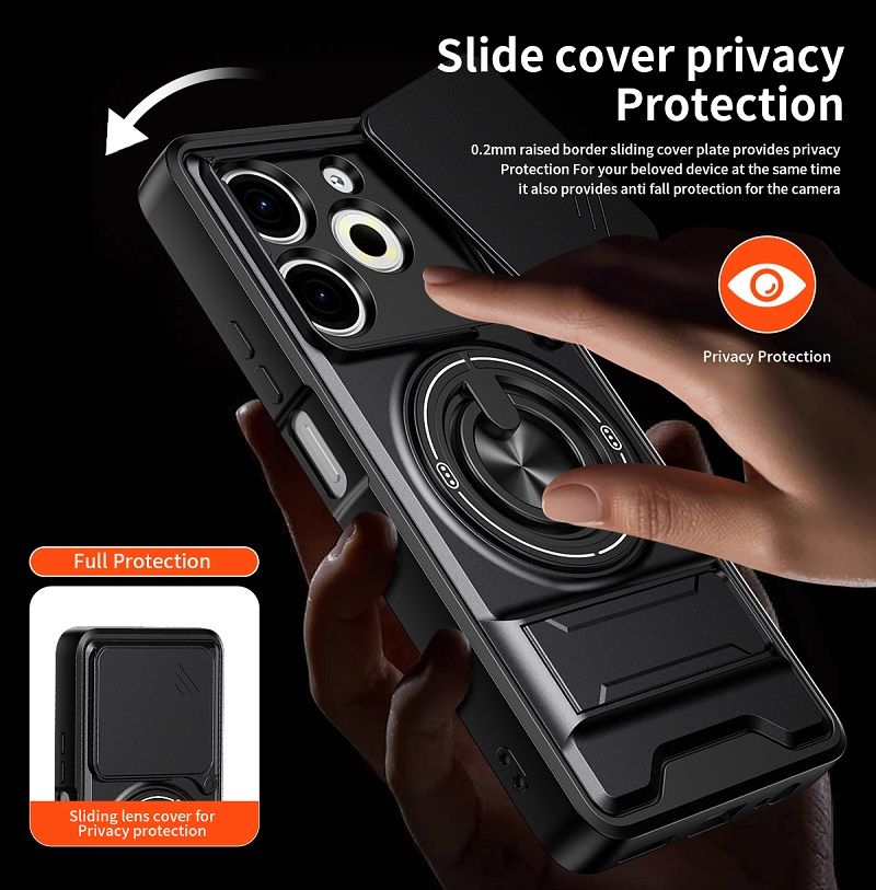 Luxury Slide Camera Lens Case Protective Cover for Tecno Pova 6 Neo 4G (6.78" inch) Magnetic Kickstand Phone Case
