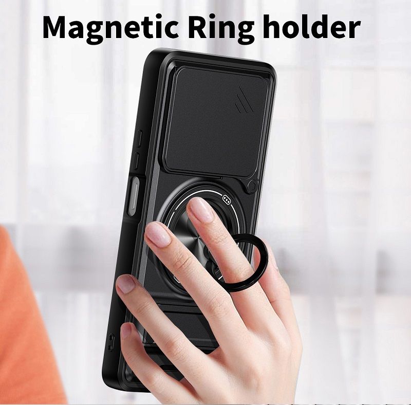 Luxury Slide Camera Lens Case Protective Cover for Tecno Pova 6 Neo 4G (6.78" inch) Magnetic Kickstand Phone Case