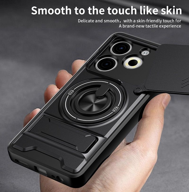 Luxury Slide Camera Lens Case Protective Cover for Tecno Pova 6 Neo 4G (6.78" inch) Magnetic Kickstand Phone Case