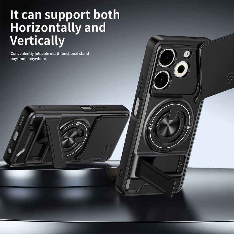 Luxury Slide Camera Lens Case Protective Cover for Tecno Pova 6 Neo 4G (6.78" inch) Magnetic Kickstand Phone Case