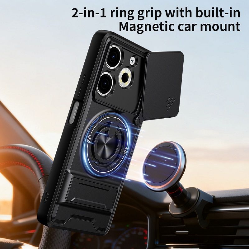 Luxury Slide Camera Lens Case Protective Cover for Tecno Pova 6 Neo 4G (6.78" inch) Magnetic Kickstand Phone Case