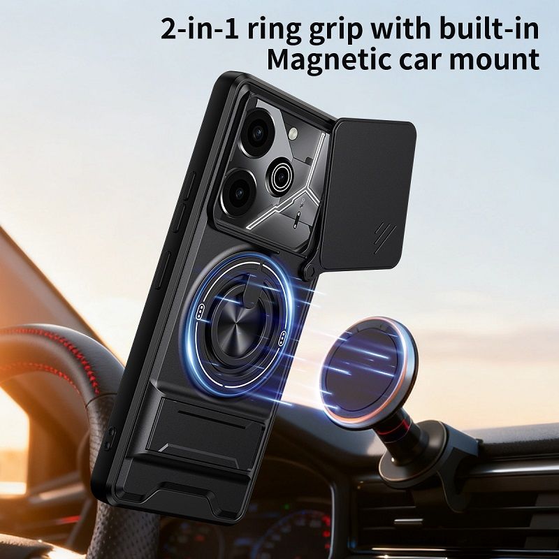 Luxury Slide Camera Lens Case Protective Cover for Tecno Pova 6 Pro 5G (6.78" inch) Magnetic Kickstand Phone Case