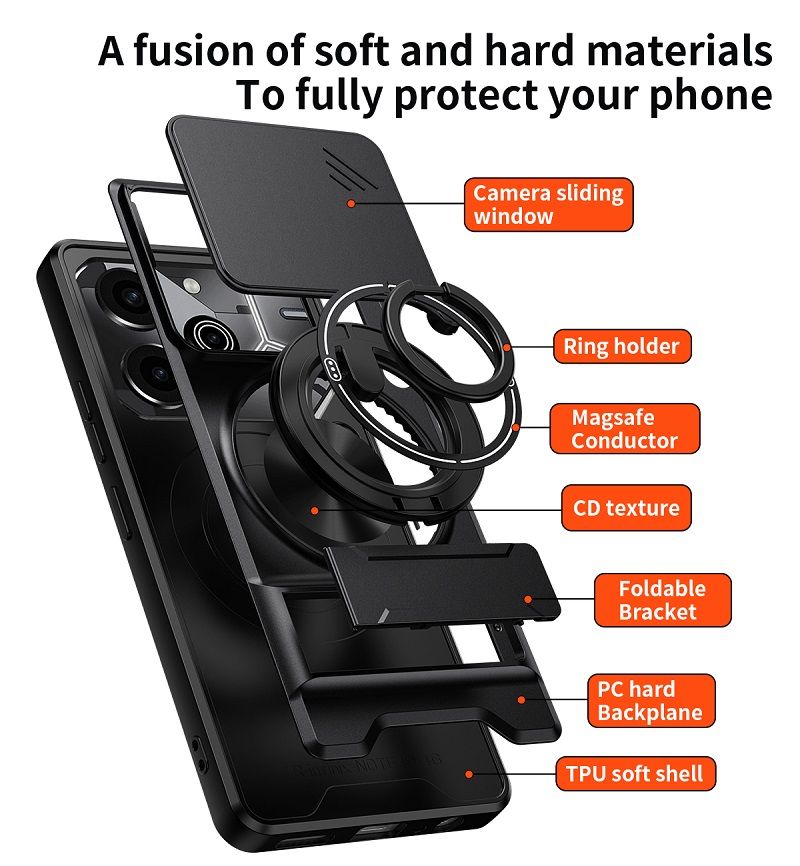 Luxury Slide Camera Lens Case Protective Cover for Tecno Pova 6 Pro 5G (6.78" inch) Magnetic Kickstand Phone Case