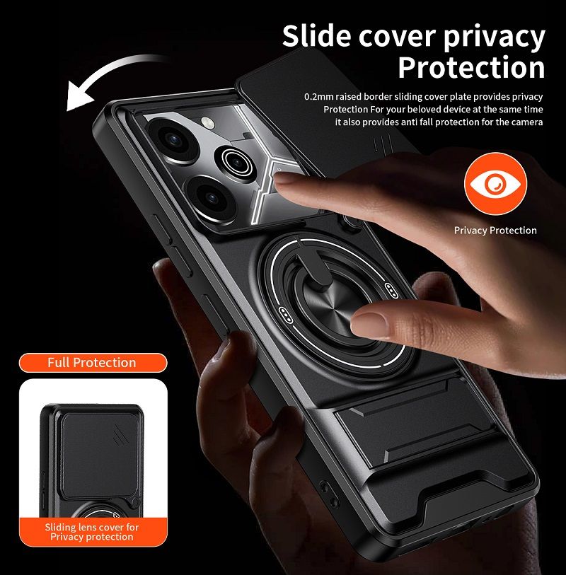 Luxury Slide Camera Lens Case Protective Cover for Tecno Pova 6 Pro 5G (6.78" inch) Magnetic Kickstand Phone Case