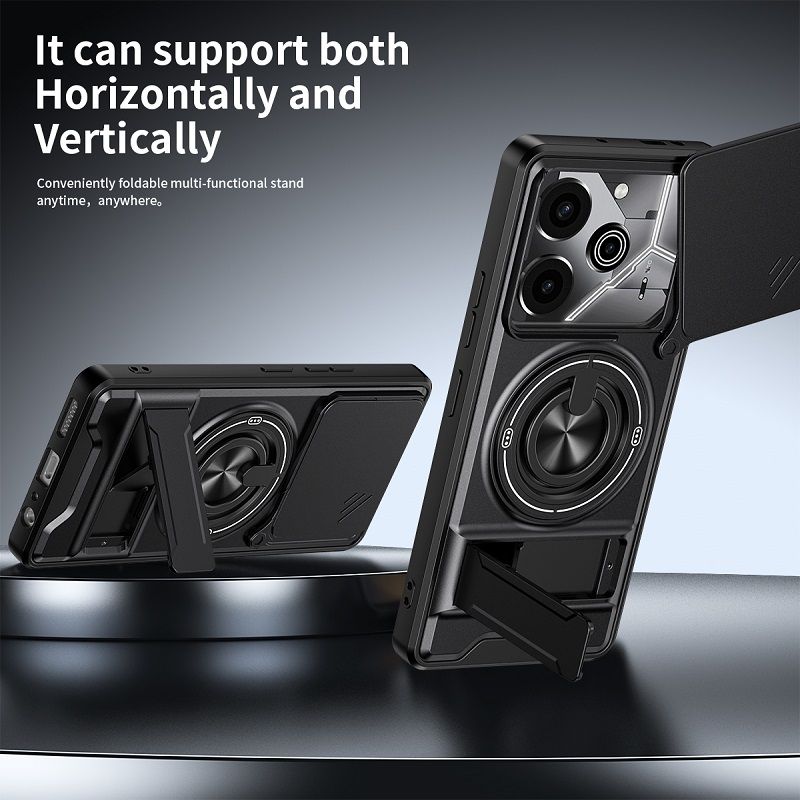 Luxury Slide Camera Lens Case Protective Cover for Tecno Pova 6 Pro 5G (6.78" inch) Magnetic Kickstand Phone Case