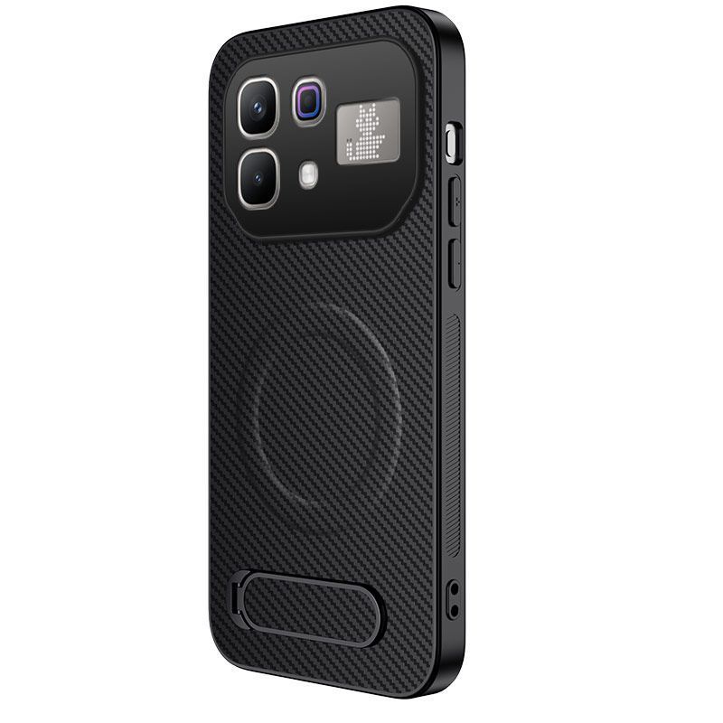 Magnetic Matte Carbon Fiber Texture Leather Back Case & Stand for Infinix Note 60 Pro Wireless Charging Cover