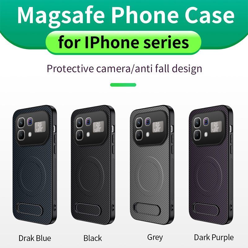 Magnetic Matte Carbon Fiber Texture Leather Back Case & Stand for Infinix Note 60 Pro Wireless Charging Cover