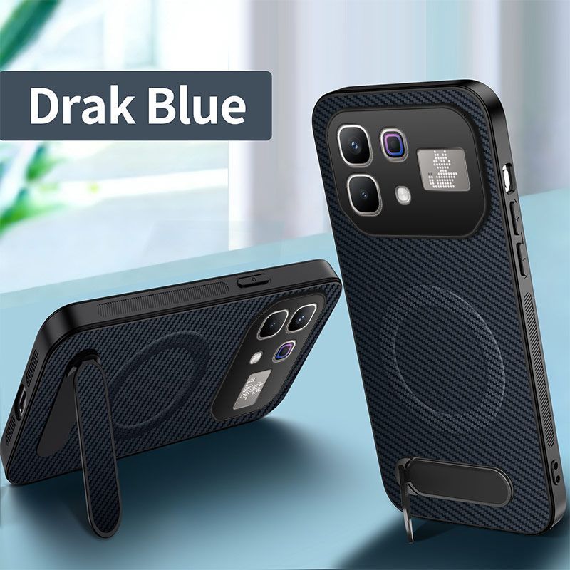 Magnetic Matte Carbon Fiber Texture Leather Back Case & Stand for Infinix Note 60 Pro Wireless Charging Cover