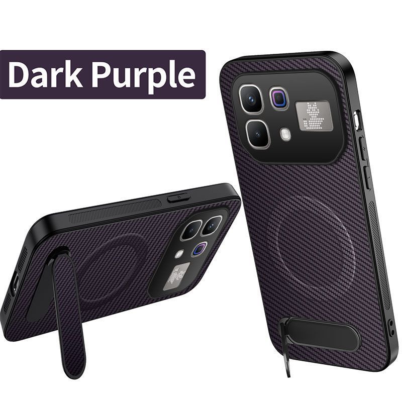 Magnetic Matte Carbon Fiber Texture Leather Back Case & Stand for Infinix Note 60 Pro Wireless Charging Cover