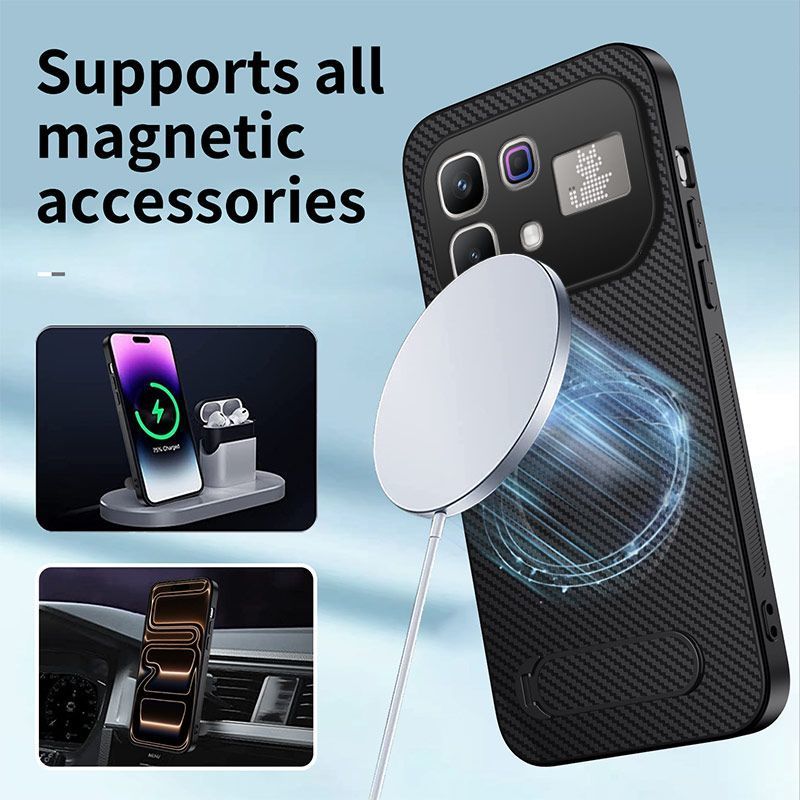 Magnetic Matte Carbon Fiber Texture Leather Back Case & Stand for Infinix Note 60 Pro Wireless Charging Cover