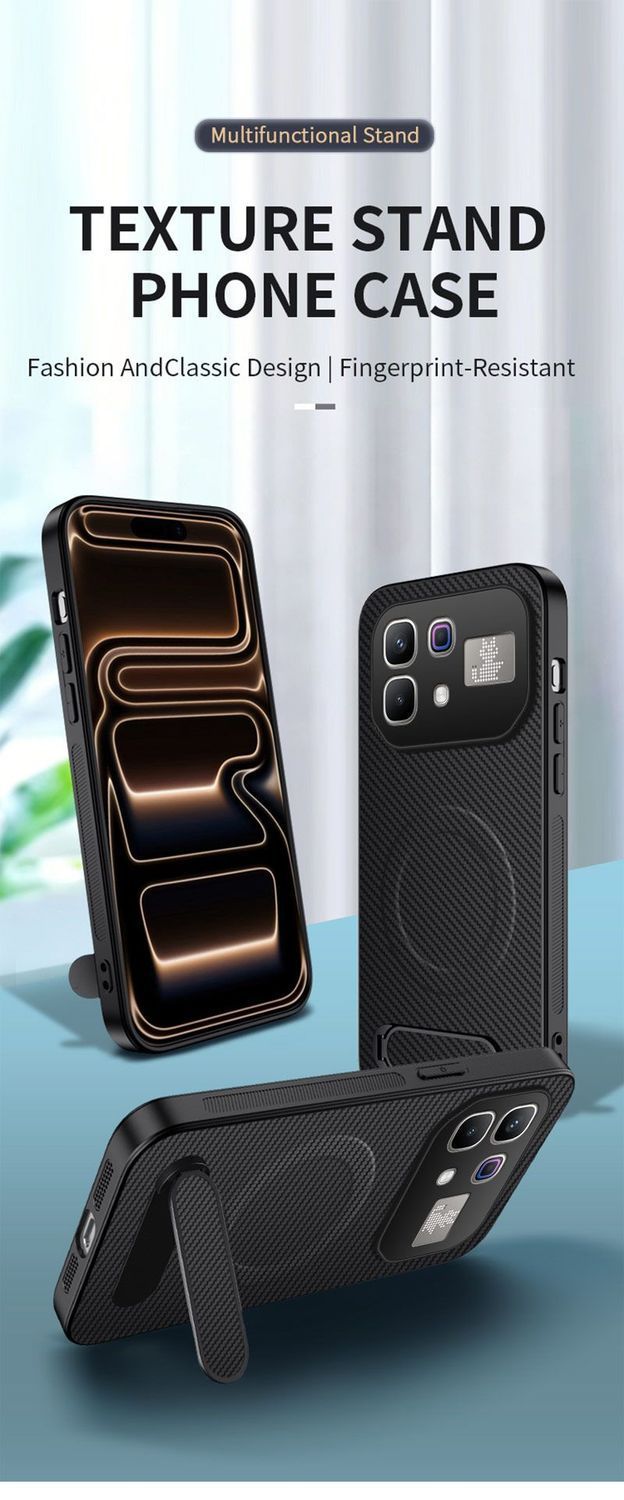 Magnetic Matte Carbon Fiber Texture Leather Back Case & Stand for Infinix Note 60 Pro Wireless Charging Cover