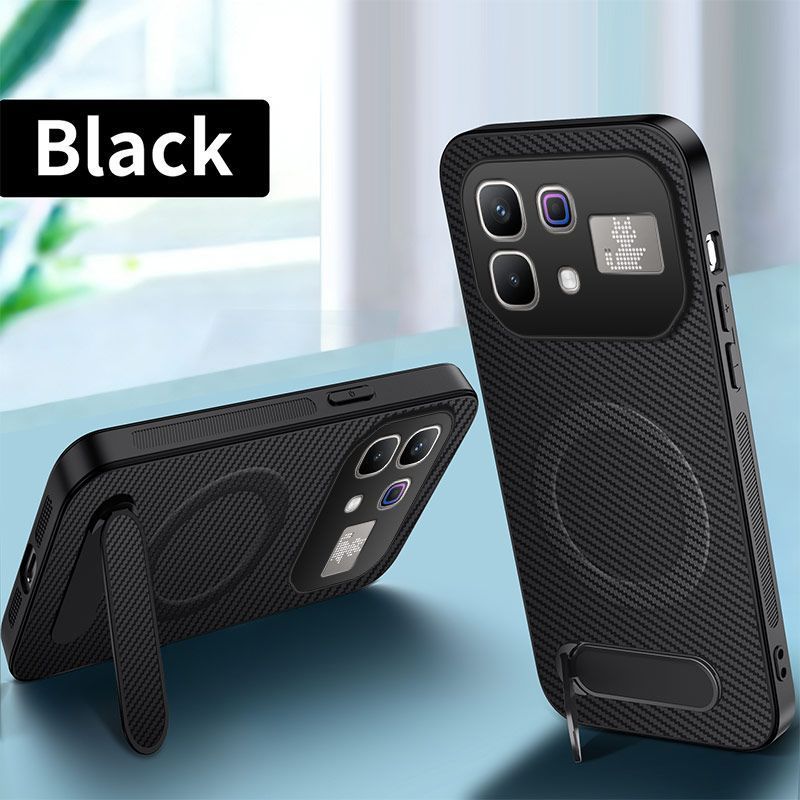 Magnetic Matte Carbon Fiber Texture Leather Back Case & Stand for Infinix Note 60 Pro Wireless Charging Cover
