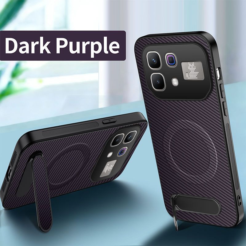 Magnetic Matte Carbon Fiber Texture Leather Back Case & Stand for Infinix Note 60 Pro Wireless Charging Cover