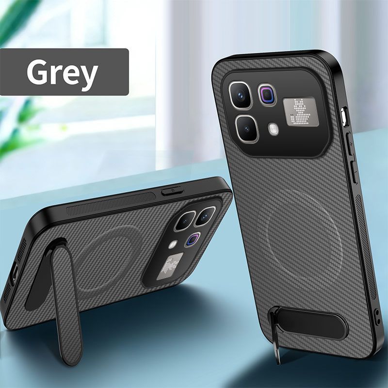Magnetic Matte Carbon Fiber Texture Leather Back Case & Stand for Infinix Note 60 Pro Wireless Charging Cover