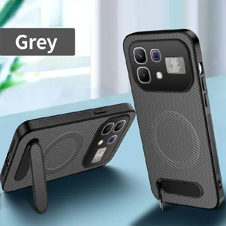 Magnetic Matte Carbon Fiber Texture Leather Back Case & Stand for Infinix Note 60 Pro Wireless Charging Cover