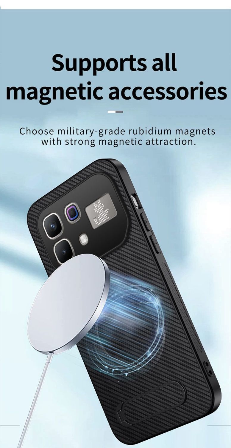 Magnetic Matte Carbon Fiber Texture Leather Back Case & Stand for Infinix Note 60 Pro Wireless Charging Cover