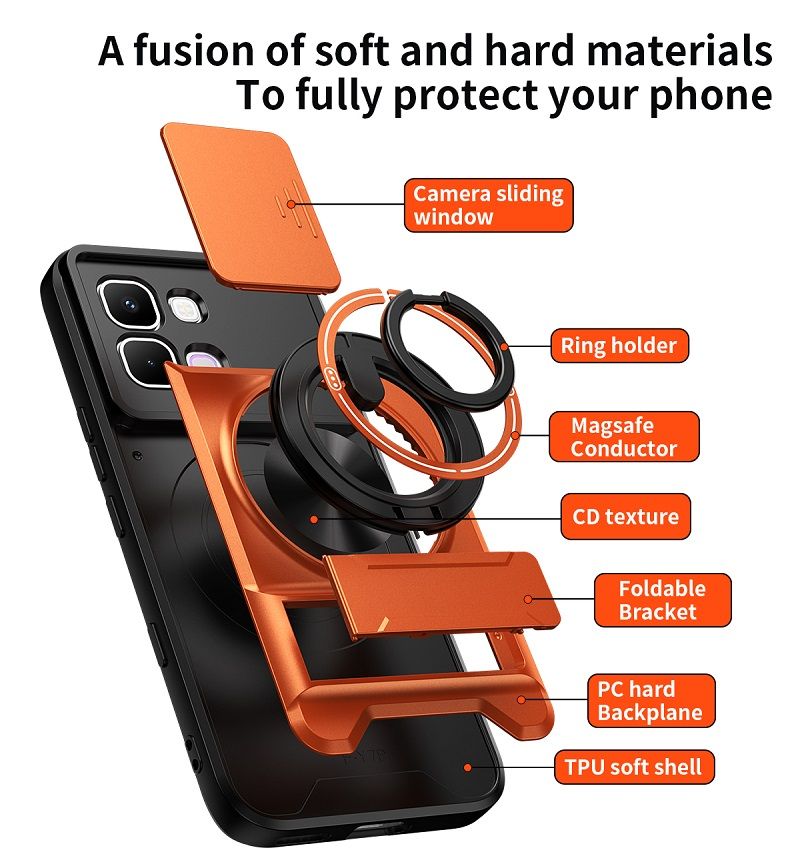 Luxury Slide Camera Lens Case Protective Cover for Infinix Note Edge 5G (6.78" inch) Magnetic Kickstand Phone Case