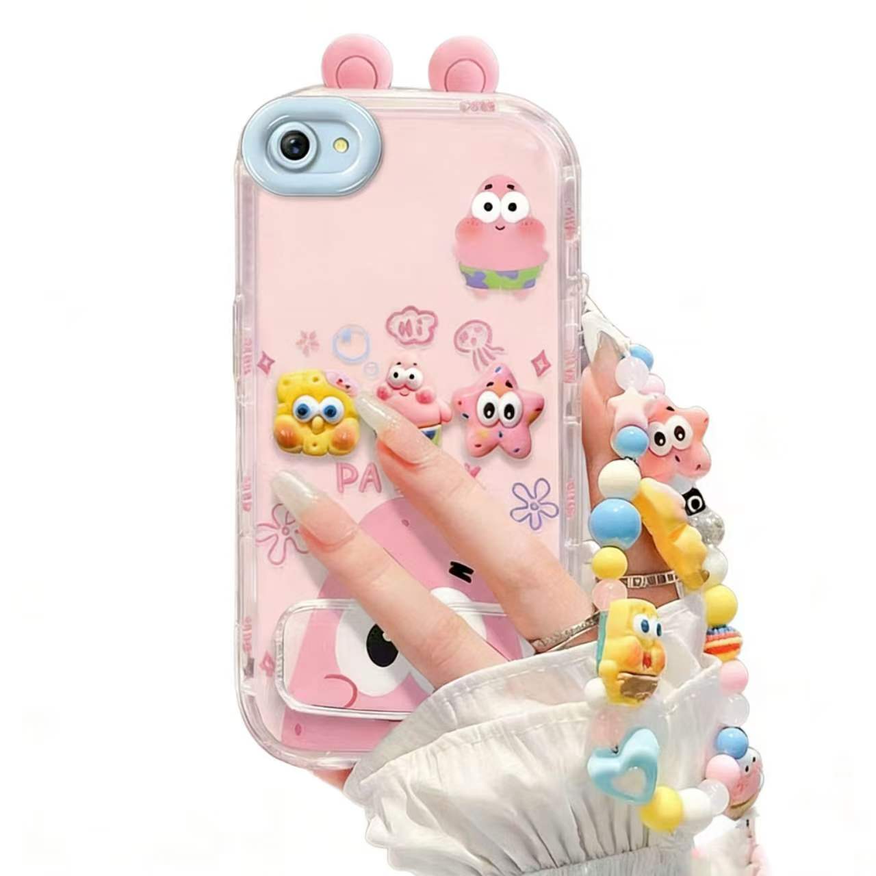 Suitable for Oppo R9/R9s/F1s/F1 Plus Cute 3D SpongeBob and Patrick mirror stand TPU soft silicone phone case