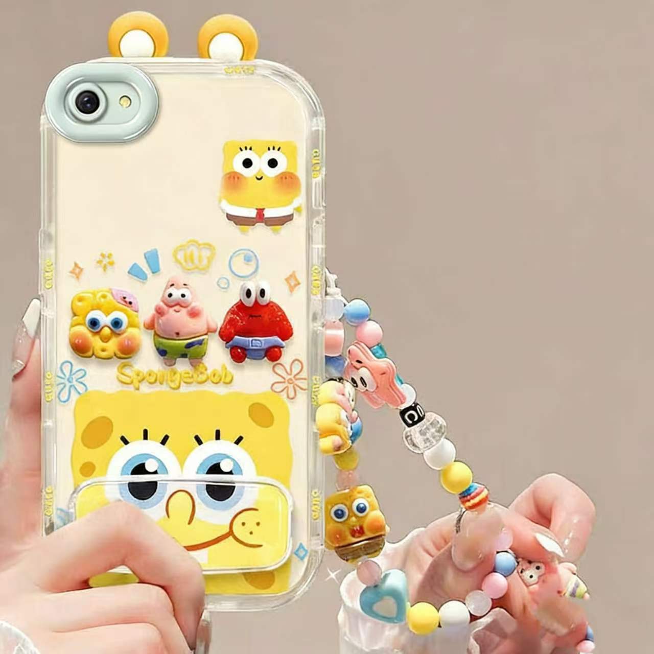 Suitable for Oppo R9/R9s/F1s/F1 Plus Cute 3D SpongeBob and Patrick mirror stand TPU soft silicone phone case