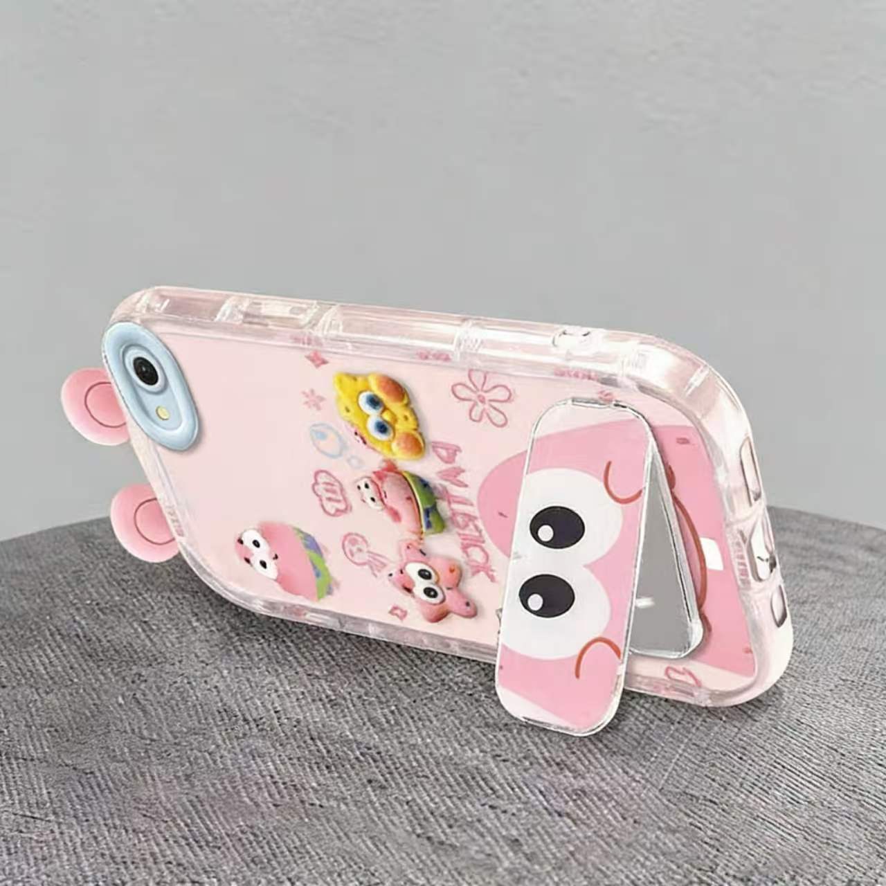 Suitable for Oppo R9/R9s/F1s/F1 Plus Cute 3D SpongeBob and Patrick mirror stand TPU soft silicone phone case