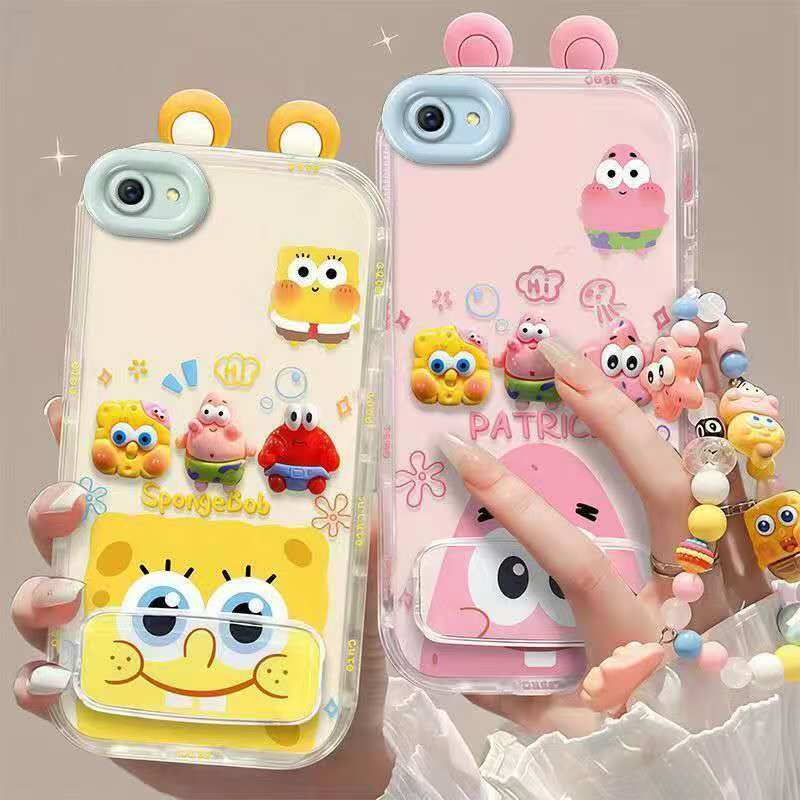 Suitable for Oppo R9/R9s/F1s/F1 Plus Cute 3D SpongeBob and Patrick mirror stand TPU soft silicone phone case