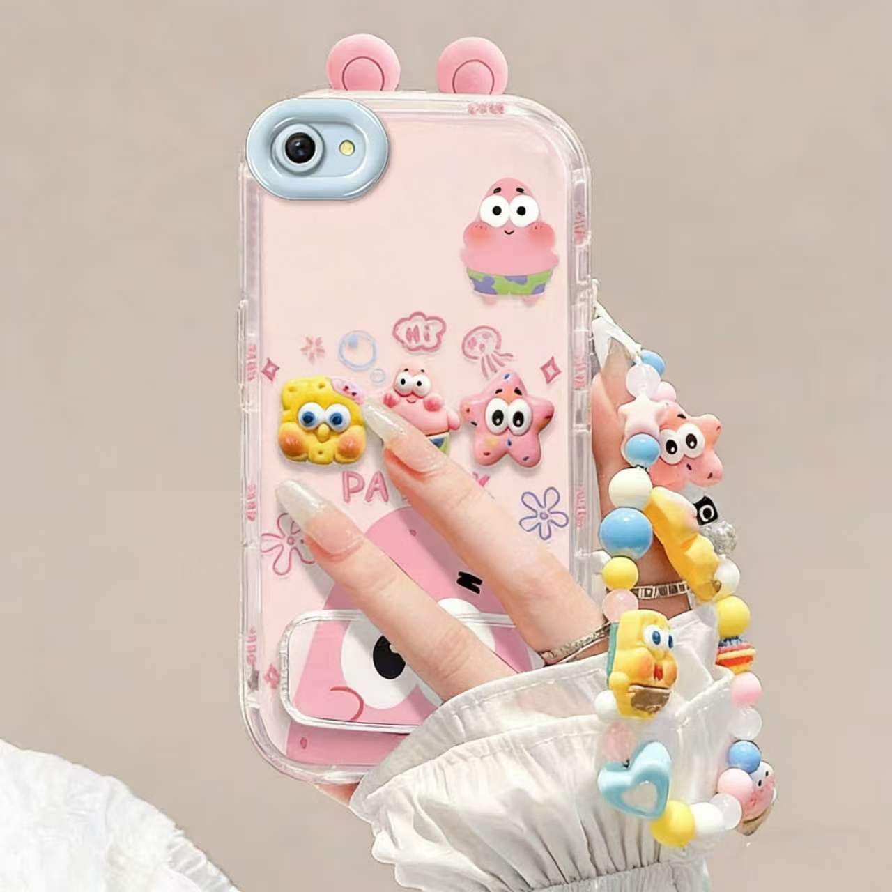 Suitable for Oppo R9/R9s/F1s/F1 Plus Cute 3D SpongeBob and Patrick mirror stand TPU soft silicone phone case