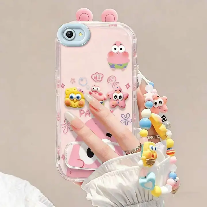 Suitable for Oppo R9/R9s/F1s/F1 Plus Cute 3D SpongeBob and Patrick mirror stand TPU soft silicone phone case