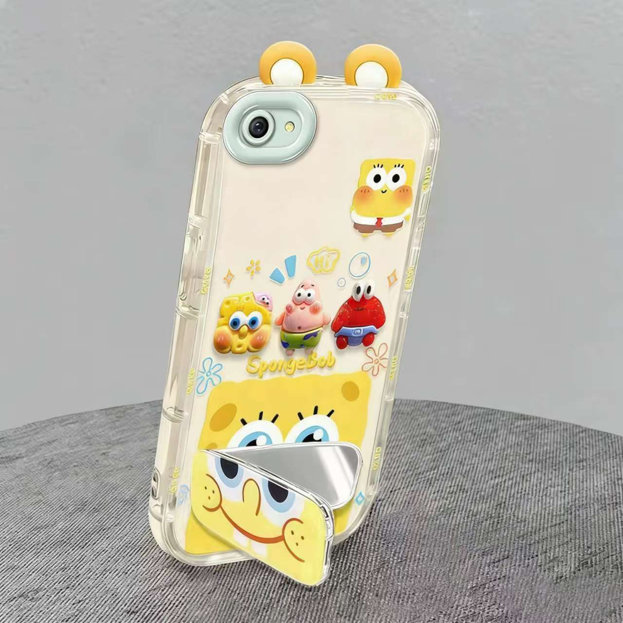 Suitable for Oppo R9/R9s/F1s/F1 Plus Cute 3D SpongeBob and Patrick mirror stand TPU soft silicone phone case