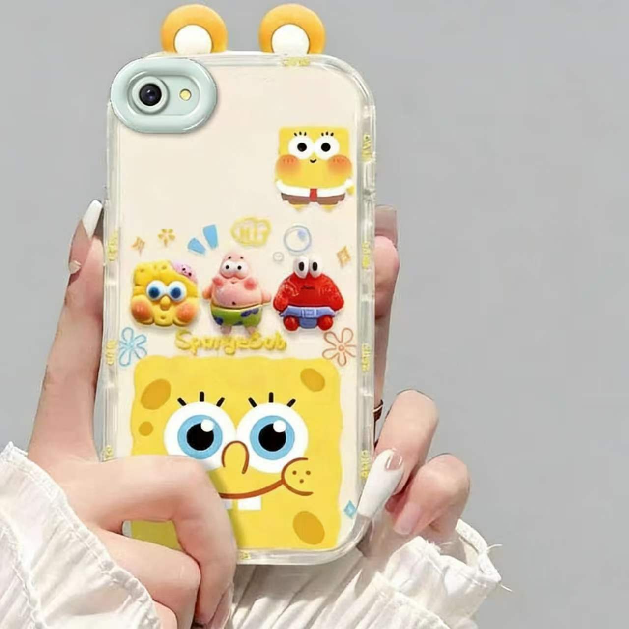 Suitable for Oppo R9/R9s/F1s/F1 Plus Cute 3D SpongeBob and Patrick mirror stand TPU soft silicone phone case