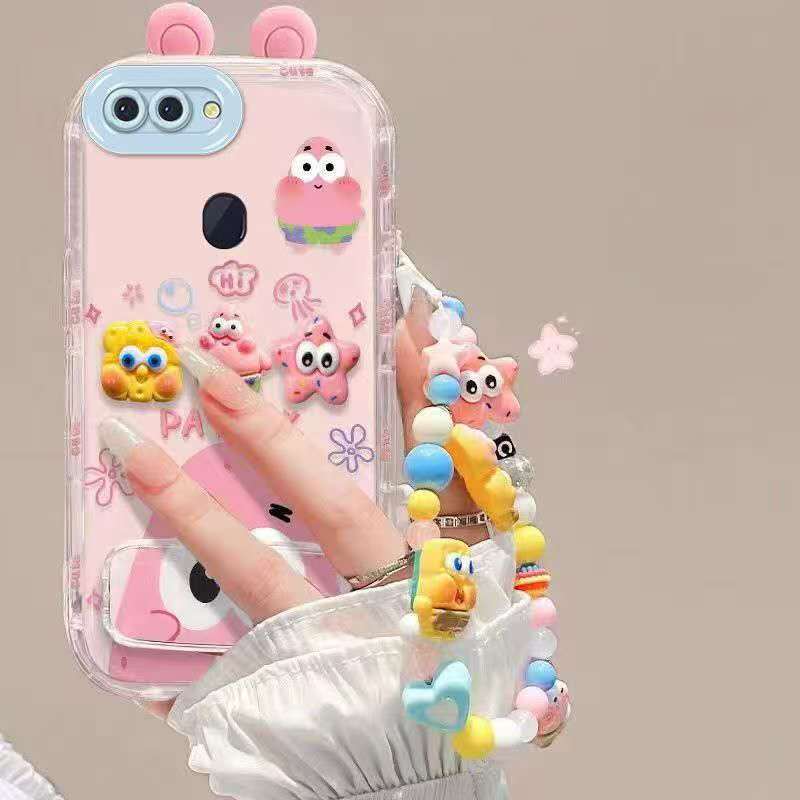 Suitable for Oppo R15 Cute 3D SpongeBob and Patrick mirror stand TPU soft silicone phone case